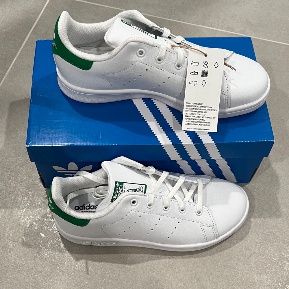 Adidas Kids White Sneakers with Green Accents